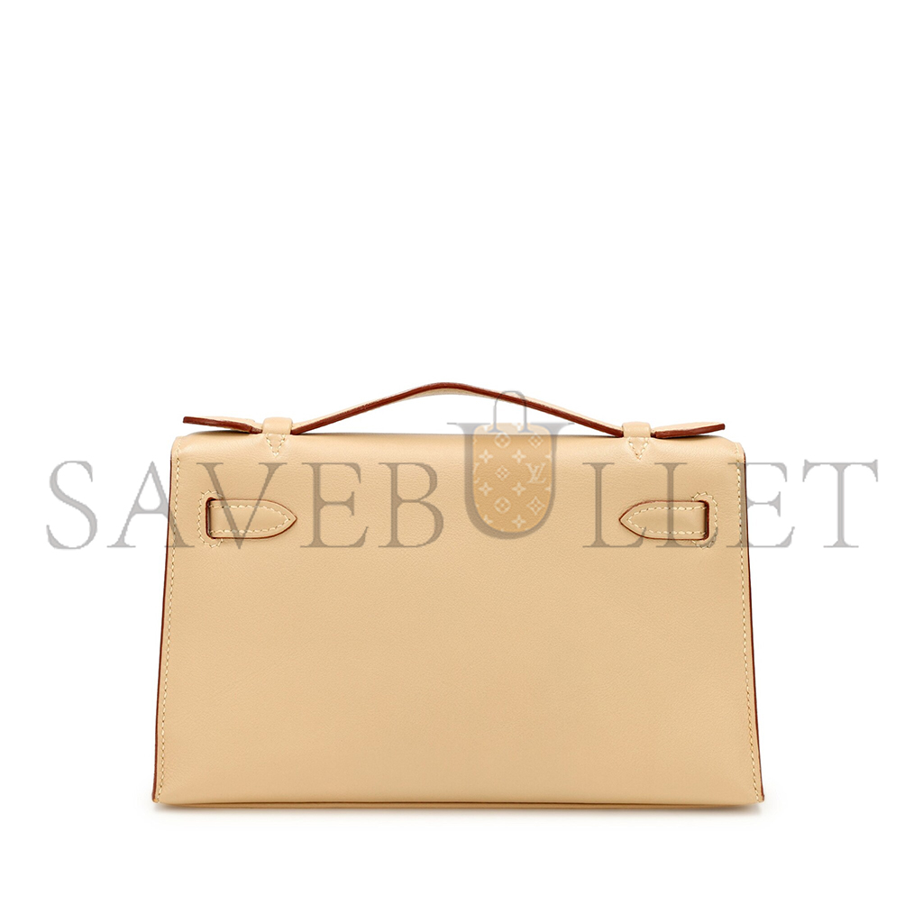 HERMÈS PARCHEMIN SWIFT KELLY POCHETTE PALLADIUM HARDWARE (22*14*7cm) 